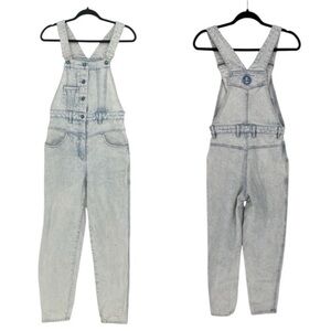 LA Gear Bib Overalls acid wash blue denim ornate jeweled buttons size Medium